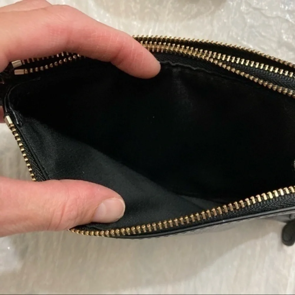 Coach black leather double zipper pouch clutch